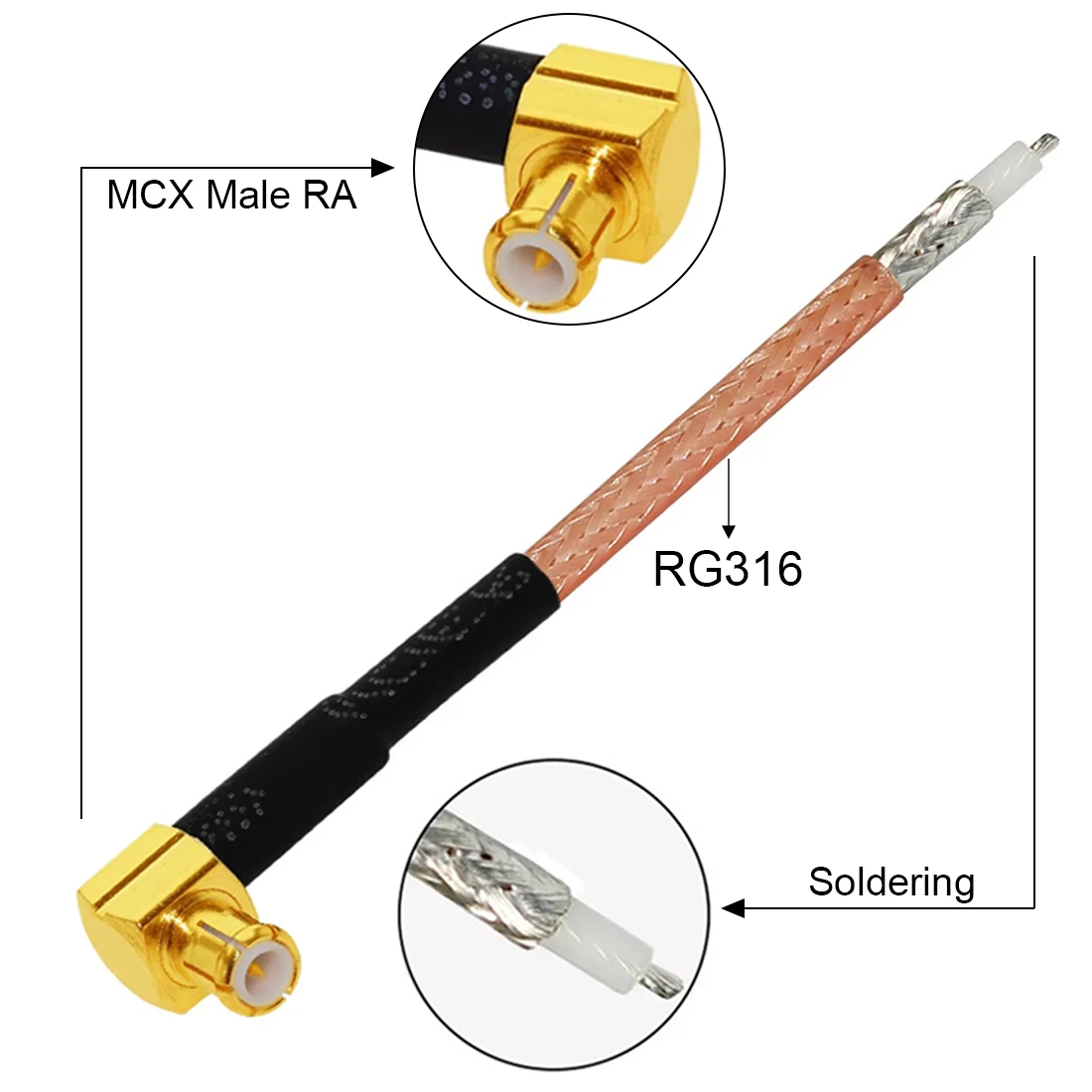 1PC MCX Plug Jack Connector Pigtail Cable RG316 Single End 15CM/30CM/50CM/100CM For WIFI Wireless Extension