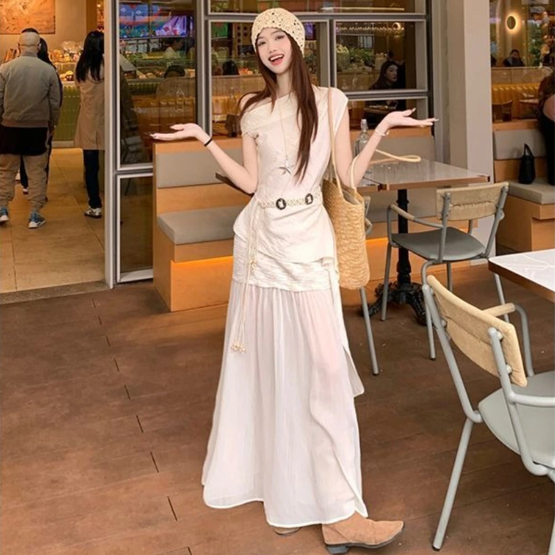 

Long Women's Two Skirt Piece Set Maxi Summer Clothes 2025 Clothing Luxury Full Vacation Vintage Promotion Stylish Female Outfits