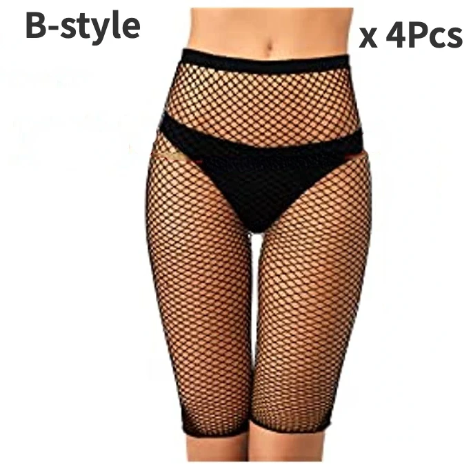 4Pcs Fishnet Shorts Pantyhose Fishnet Biker Short High Waisted Tights See Through Elastic Mesh Shorts for Women Girls