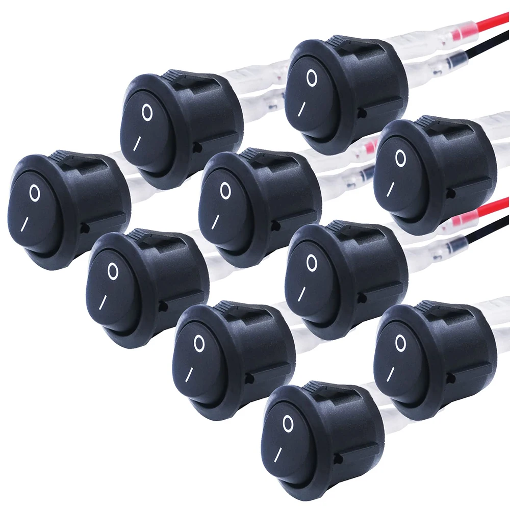 10pcs interruttore a bilanciere rotondo circolare interruttore a levetta cablato SPST interruttore ON-Off autobloccante 2 Pin Snap-in, uso per barca Auto 12V