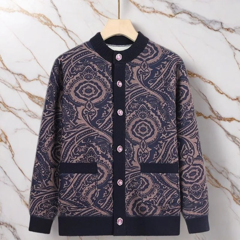 Autumn Velvet Cardigan Thermal Inner Top Mother Suit Button Thickened Cold-proof Jacket