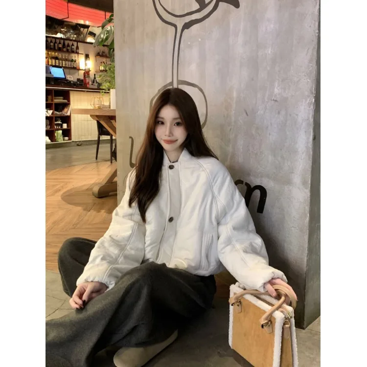 

Зимнее бейсбольное джато с воротником-стойкой, хлопковое пальто небольшого размера, теплая верхняя одежда для предотвращения холода, простая универсальная одежда для поездок на работу