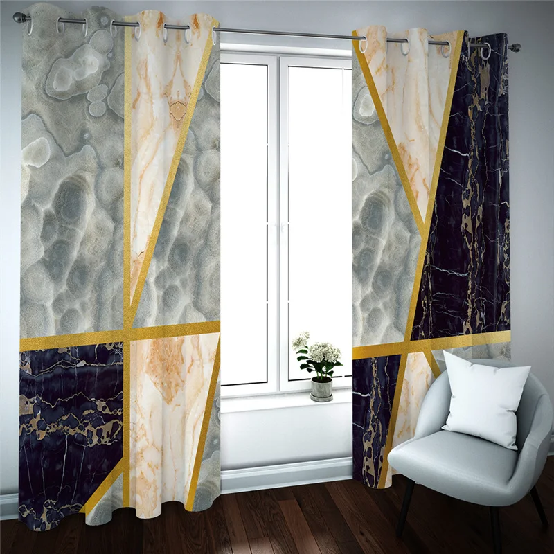 HUANZHUANG Short Curtains Marble Texture Drapes Shading Bedroom Winodw Curtains Set For Living Room 2 Pieces Free Shiping