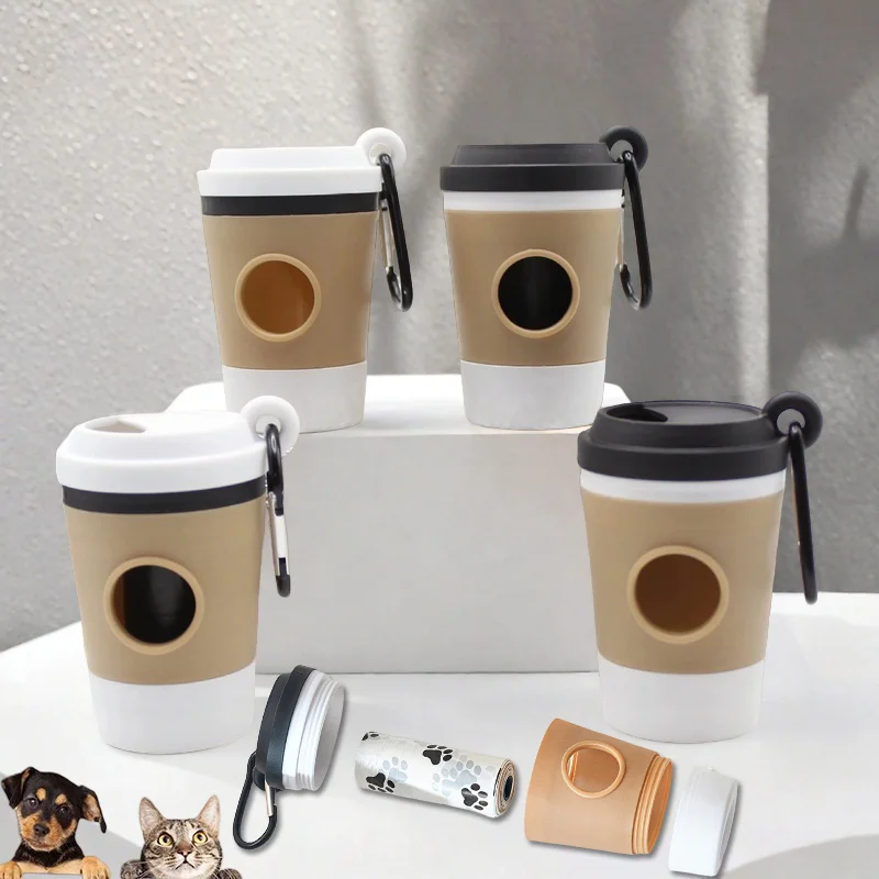 Portable Coffee Cup Pet Garbage Bag Dispenser, Outdoor Dog Walking Pickup Device, Garbage Bag Storage Box