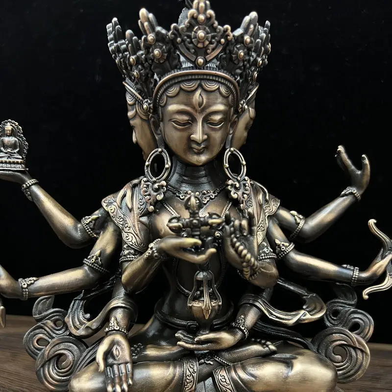 Nepalese craftsmanship Tibetan pure copper Zunsheng Buddha Mother copper three-sided eight-armed ornament dedicated to Bodhisatt