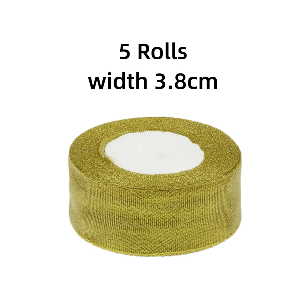 DIY 5 Rolls Satin Ribbon Glitter Gold Silver Organza Ribbon Onions Ribbons Wedding Decoration
