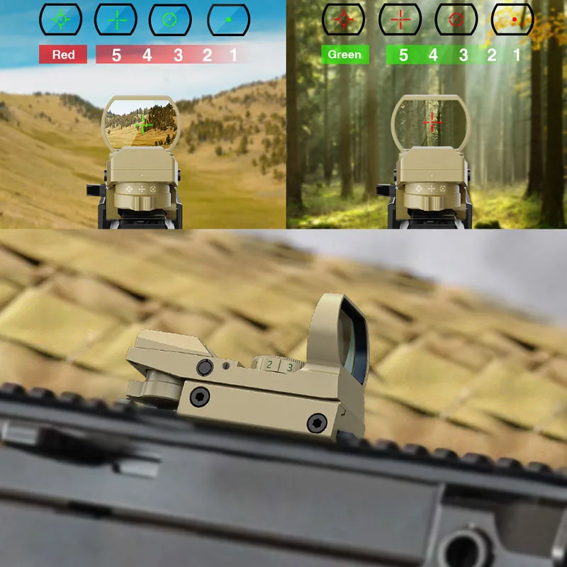 

1X22X33 Red Green Dot Sight Optics Reflex Sights 4 Adjustable Reticles Scope for 20mm Picatinny Rail Absolute Co-Witness