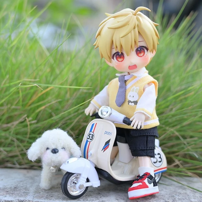 OB11 Cartoon Embroidery Cute Doll Clothes Casual Top V-neck Knit Vest Lapel Shirt For Dollhouse Toys Uniform School Dress Up