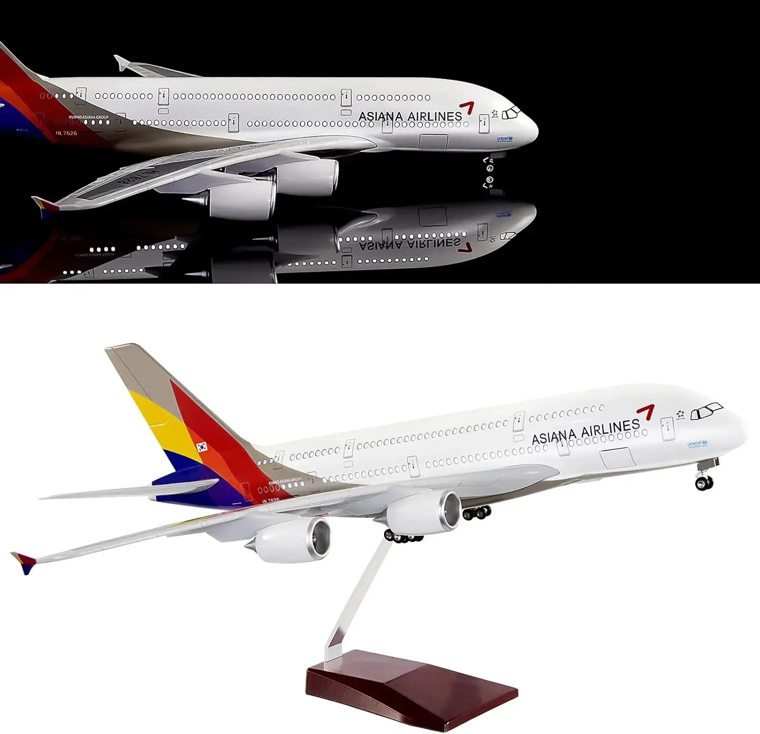 45.5cm Airplane Model 1/160 Scale A380 Asian Korean Airline Aircraftwith Light & wheels Die-Cast Plastic Resin Model Collectible