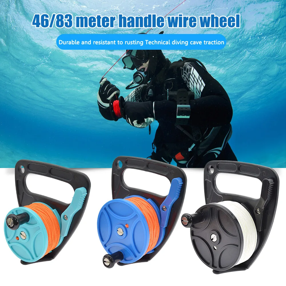 150 272FT Scuba Diving Reel Spool Finger Line Retractable Reel for Underwater Scuba Wreck Cave Diving Snorkeling SMB Accessories