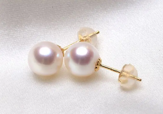 

charming pair 9-10mm south sea round natural white pearl earring 18k gold