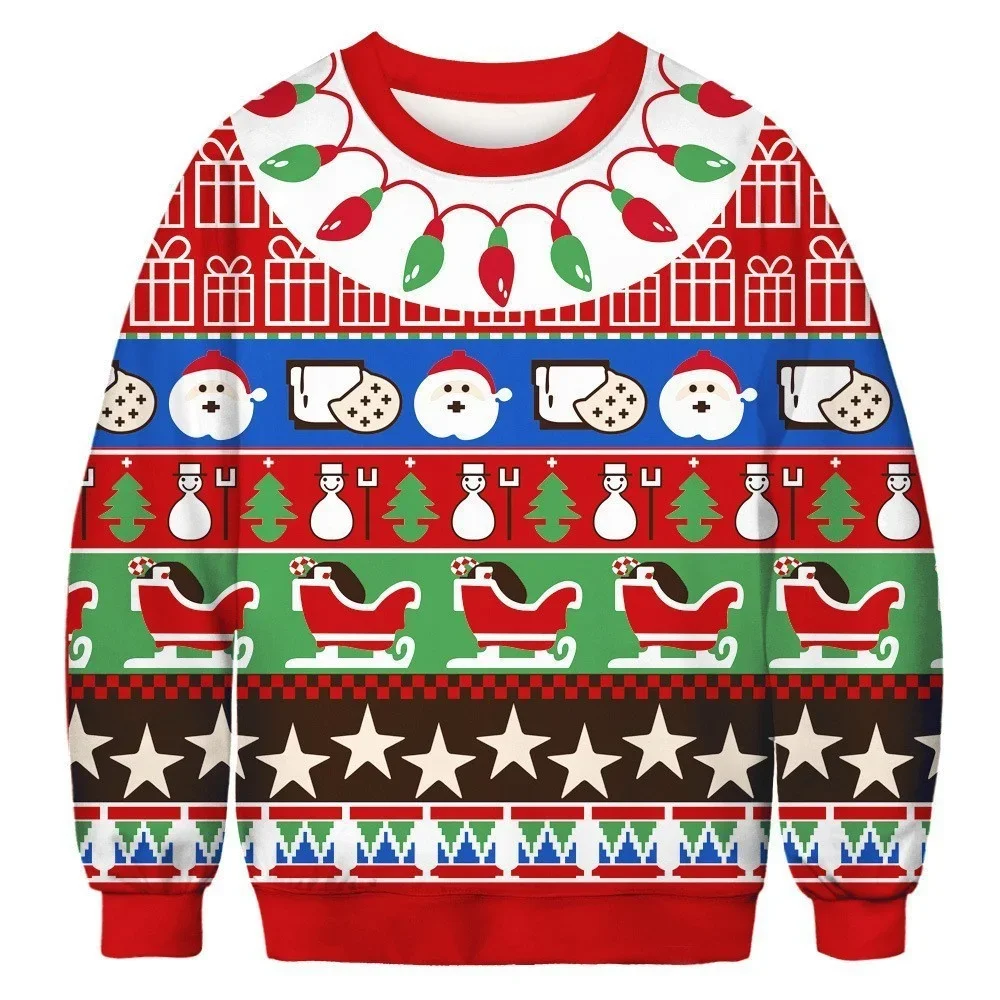 Sweater Natal motif lucu, atasan Pasangan liburan pria dan wanita modis longgar kasual Eropa dan Amerika besar