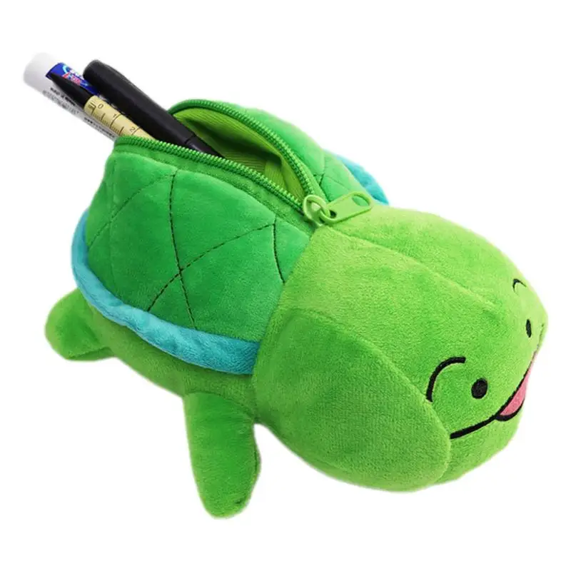 Fluffy Pencil Case Plush Turtle Shaped Bag For Pencils Stationery Cosmetics Storage Soft Pouch For Ruler Coins Marker Eraser