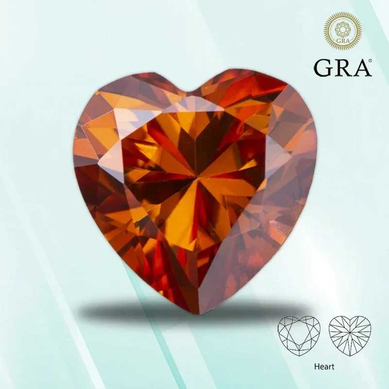 

NEW Moissanite Stone Orange Color Heart Shape VVS1 for Pass Diamond Tester Charms Jewelry Making Materials with GRA Certificate