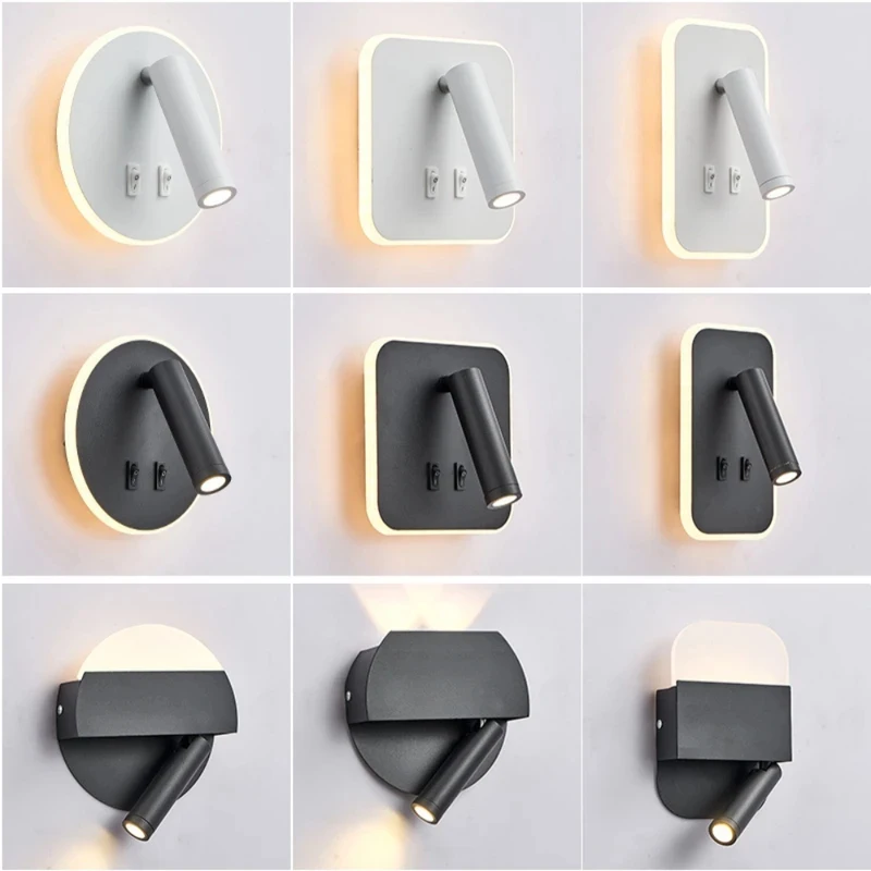 Minimalist Rotatable LED Reading Wall White Dual Light Bedroom Bedside Decor Wall Light