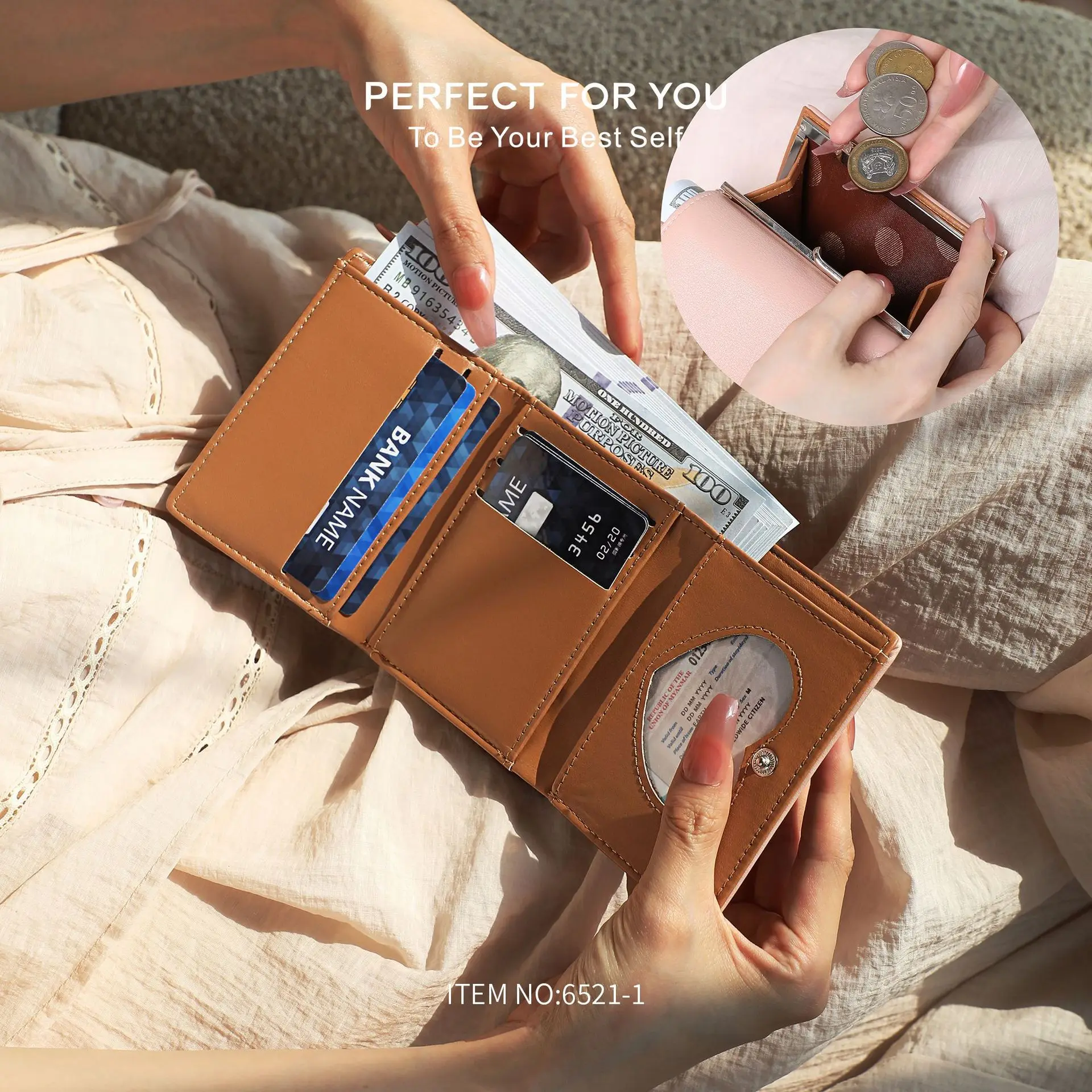 Einfache, kurze, dreifache Geldbörse mit großem Fassungsvermögen für Damen, multifunktionale tragbare Studentenbrieftasche mit mehreren Schlitzen