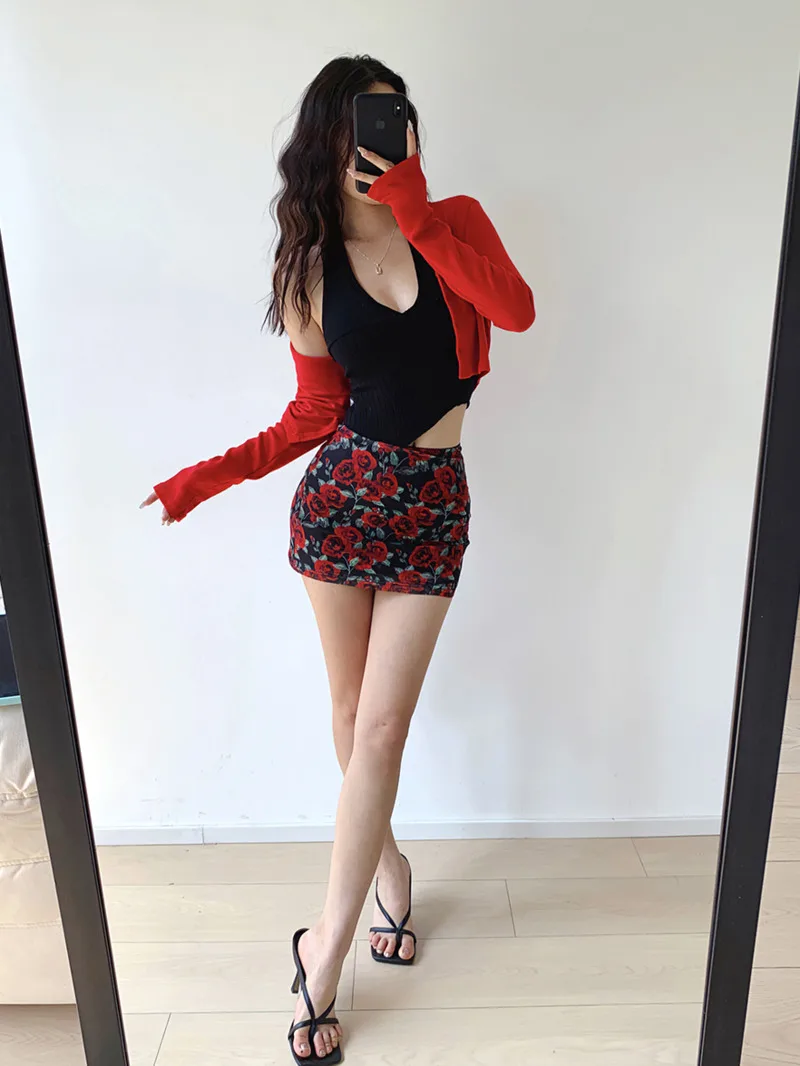 2024 Summer New European And American Style Retro Printed High Waist Wrap Hip Skirt Spicy Girl Slim A-line Half Body Skirt G5ZT