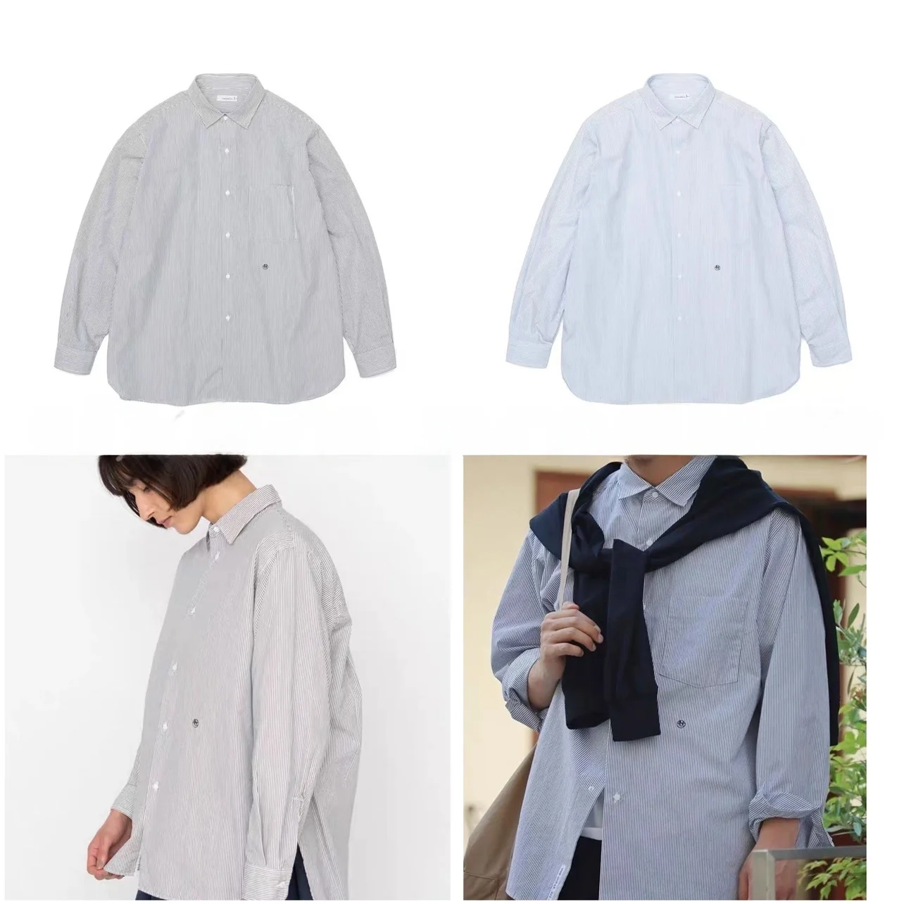 Japanese Style Long Sleeve Embroidered Striped Loose Fit Shirt Cityboy Casual Shirt Unisex Trendy Cotton Collar Spring