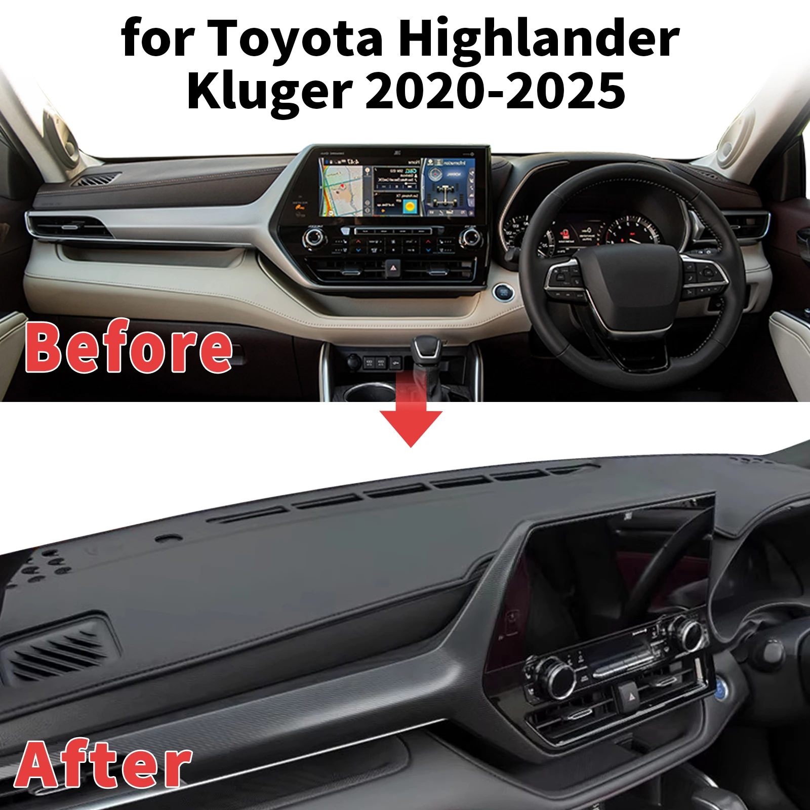 

for Toyota Highlander Kluger 2020-2025 Dashboard Cover Sun Shade Protector Dashmat Anti-Glare UV Carpet Mat Automotive Dash Mat