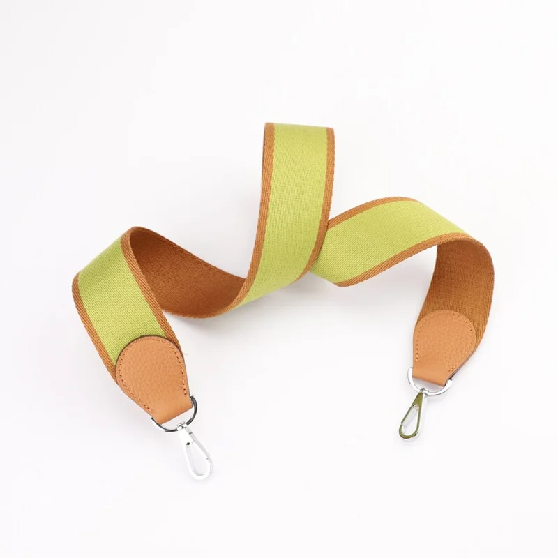 2" Wide Gold/Anis Green Canvas And Togo Leather Shoulder Strap For Brand Bag，bag accessories for women's bag,Bag straps