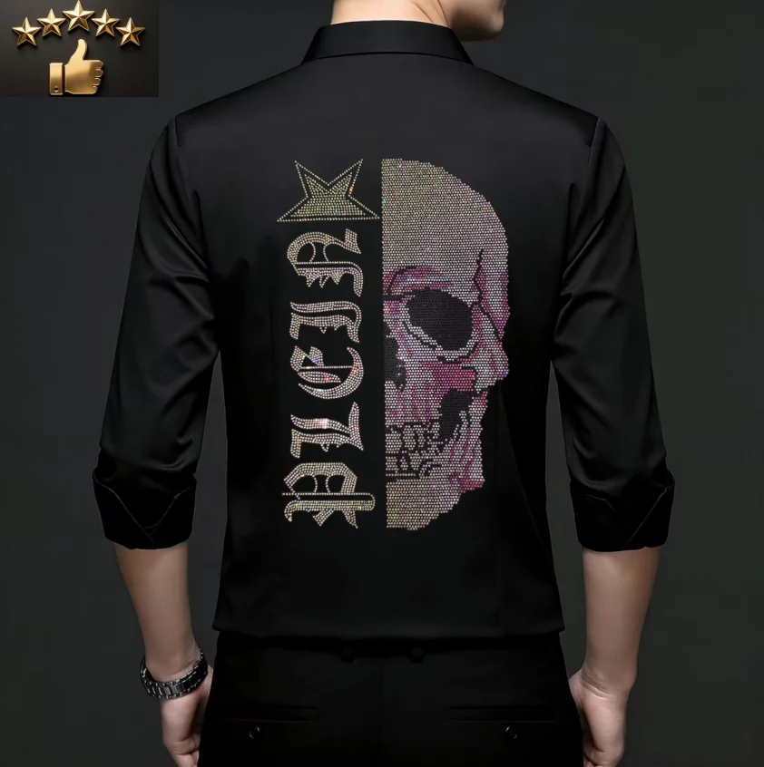 

Designer Brand 2026 Premium Men's Rhinestone Shirt Loose Daily Basic Shirt