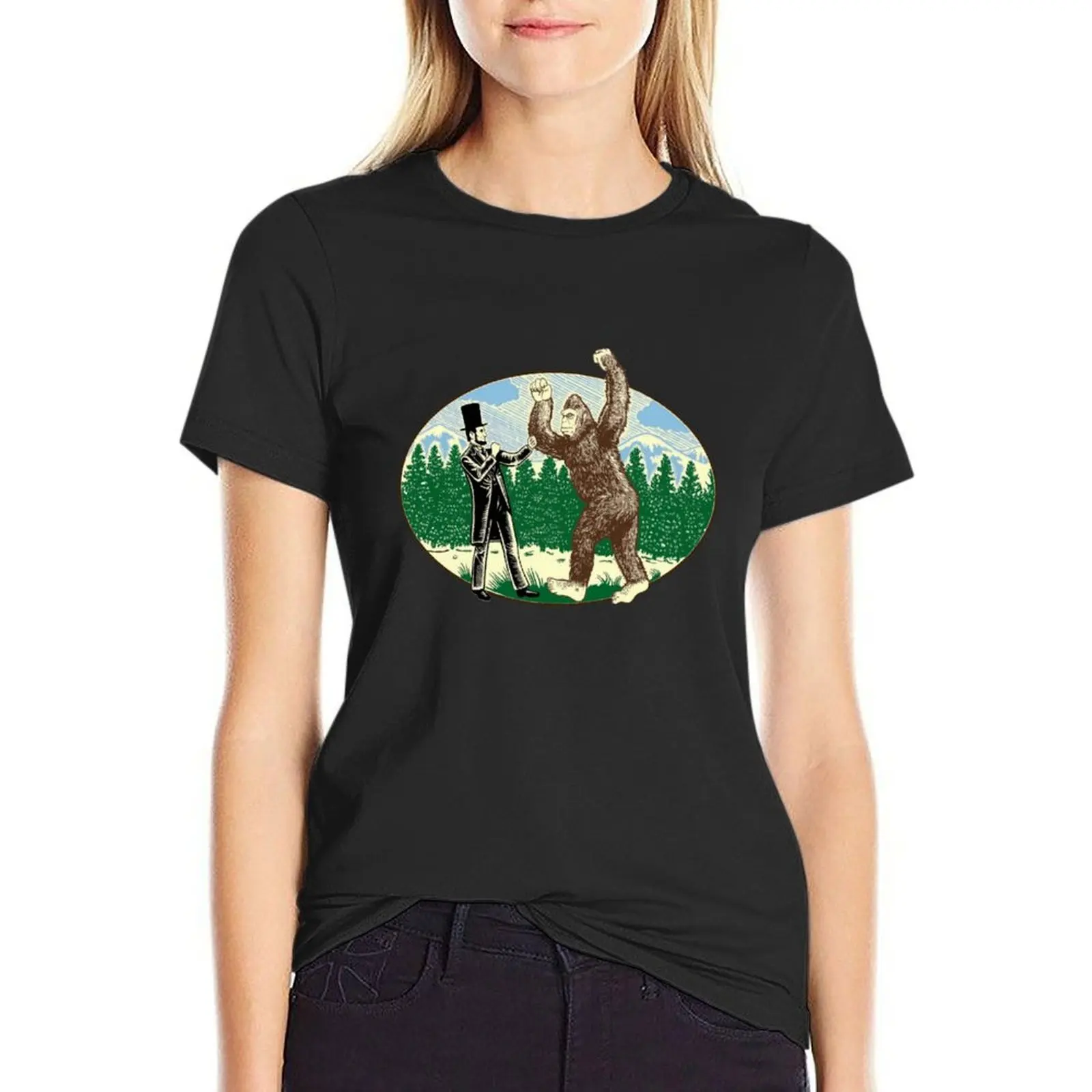 ABE Lincoln Sasquatch Hunter Bigfoot Logo T-Shirt funnys graphics workout shirts for Women