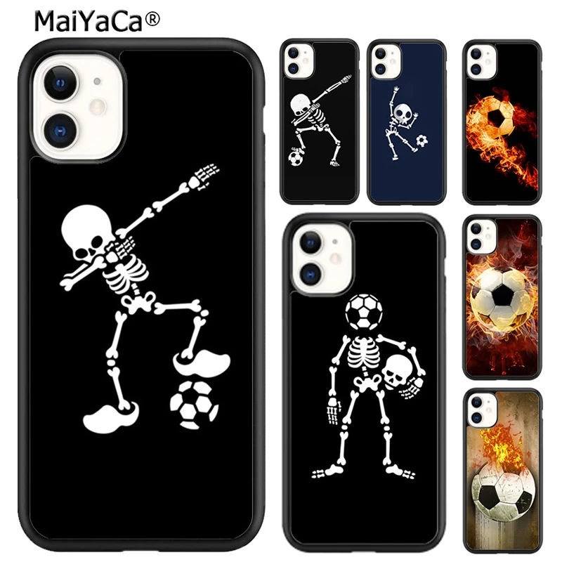 MaiYaCa Fire Football Skeleton Soccer Ball Phone Case For iPhone 16 15 14 plus XR XS 11 12 13 pro max Cover coque