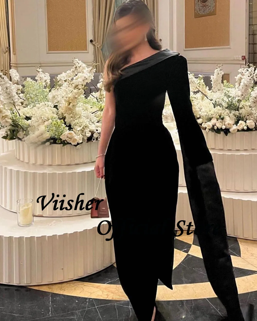 Viisher-Vestidos de Noche de sirena negros, vestido de graduación largo ajustado de un hombro con abertura, vestidos de fiesta de noche árabes de Dubái