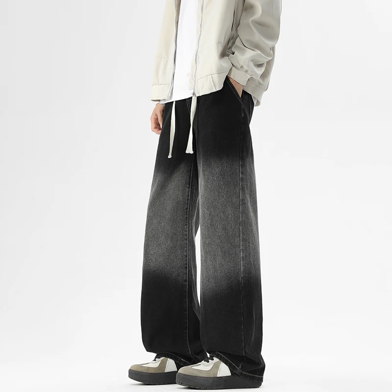 【Mirrordust】American Retro Washed Jeans Distressed Design Sense Casual Straight Trousers