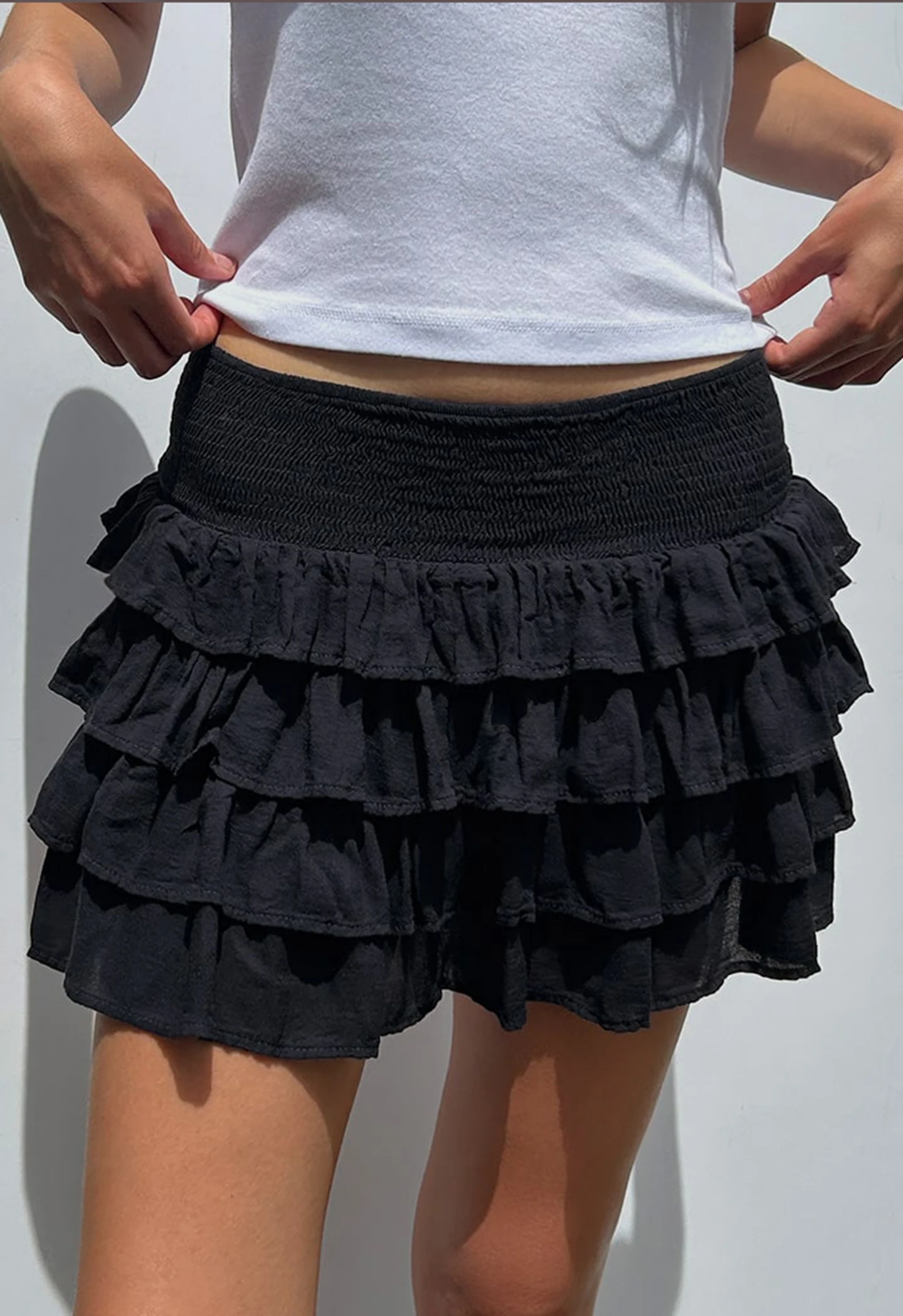 

Vintage Solid Tiered Mini Skirt Women Streetwear Fashion High Waist Ruffle Short Skirts Summer Sweet Preppy Style A-line Faldas