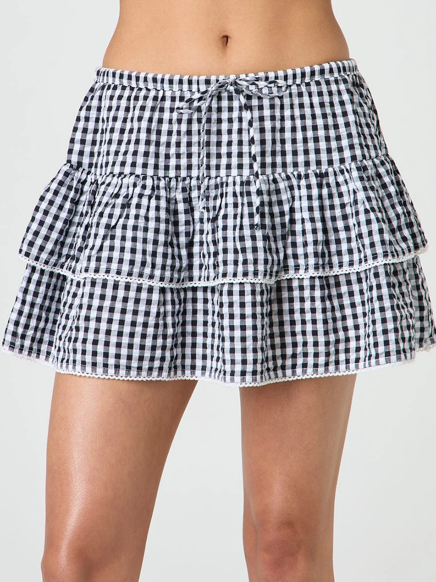 New Plaid Skirt Y2K Women'S Plaid Mini Skirt Elastic Waist A-Line Layered Pleated Skirt Casual Street Wear