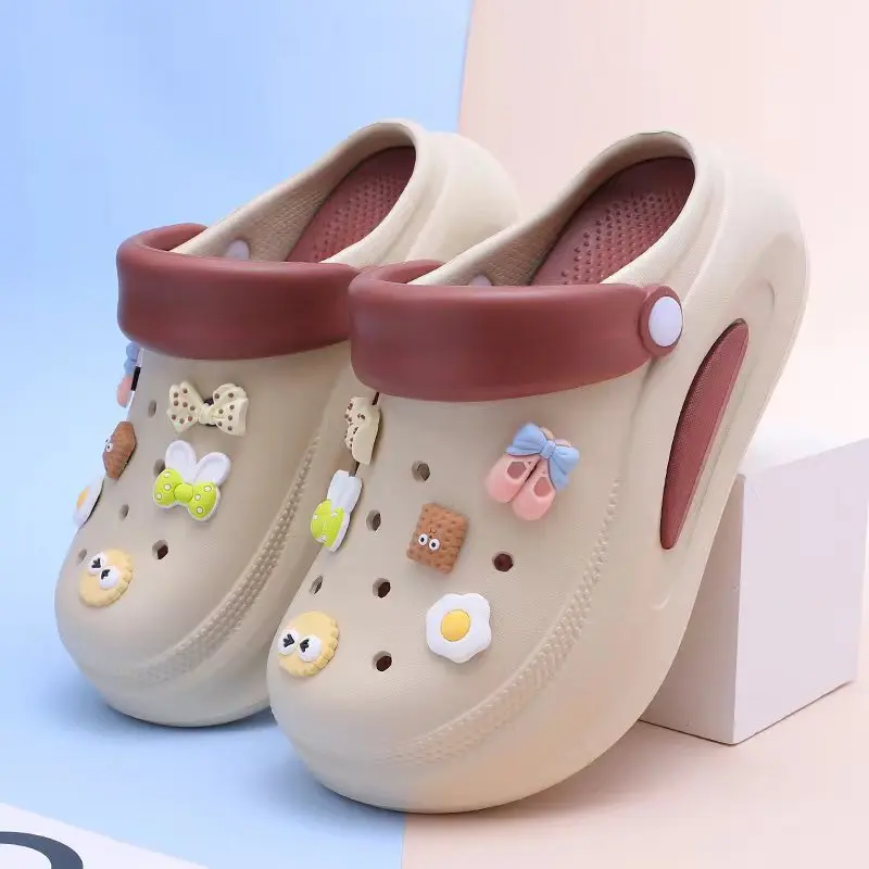 Summer platform elevation clogs women non-slip cartoon Eva slippers anti-slipy hole shoes diy charms female garden shoes 6cm