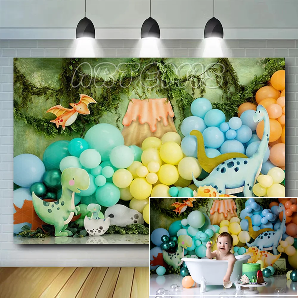 

Dinosaur Theme Happy Birthday Photo Background Safari Tropical Jungle Dinosaur Party Child Cake Smash Backdrop Decoration Props