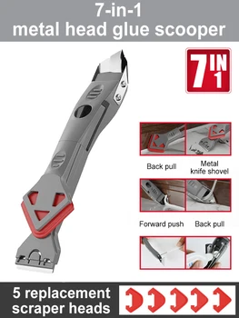 Silikon Kazıyıcı Mastik Pürüzsüz Sökücü Araç Seti 7'si 1 Arada Zemin Kalafat Sonlandırıcı Harç Kiti cam tutkalı Açı Kazıyıcı Seti Aksesuarları