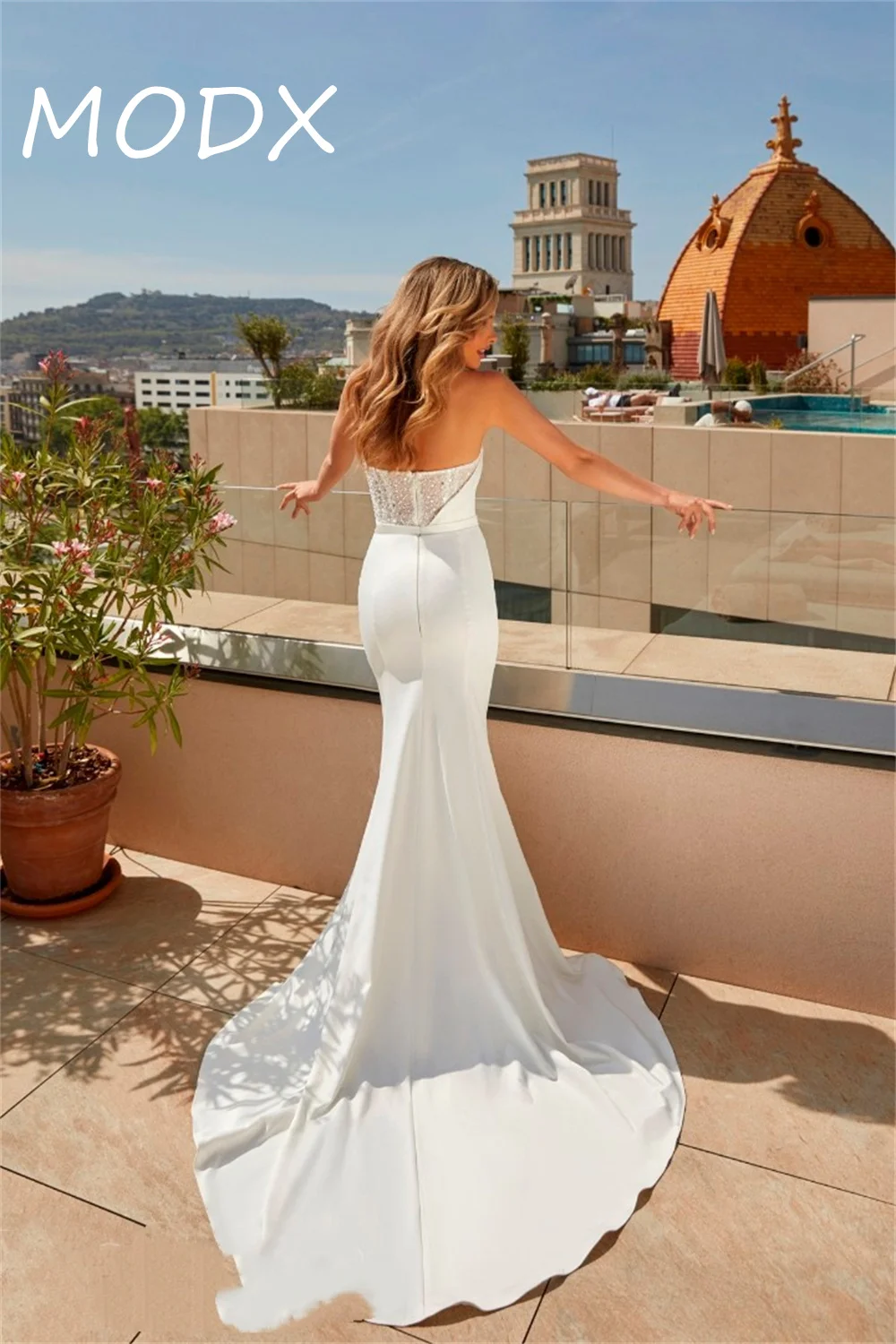 MODX Glamorous Strapless Wedding Dresses For Women Pleated Beads Wedding Party Gown Customised Vestidos De Novia ﻿