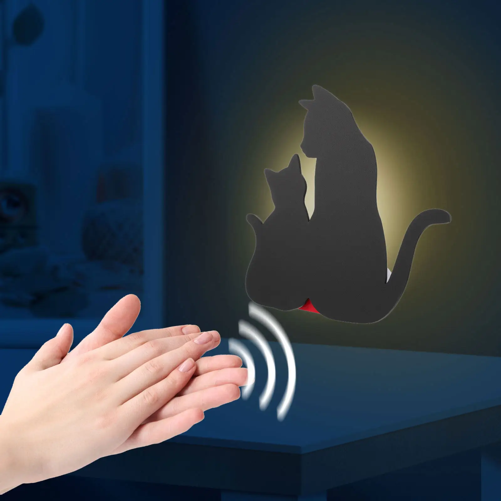 LED Cat Wall Night Light Sound Activated Sensor Lamp for Bedroom Hallway Decor Romantic Gift