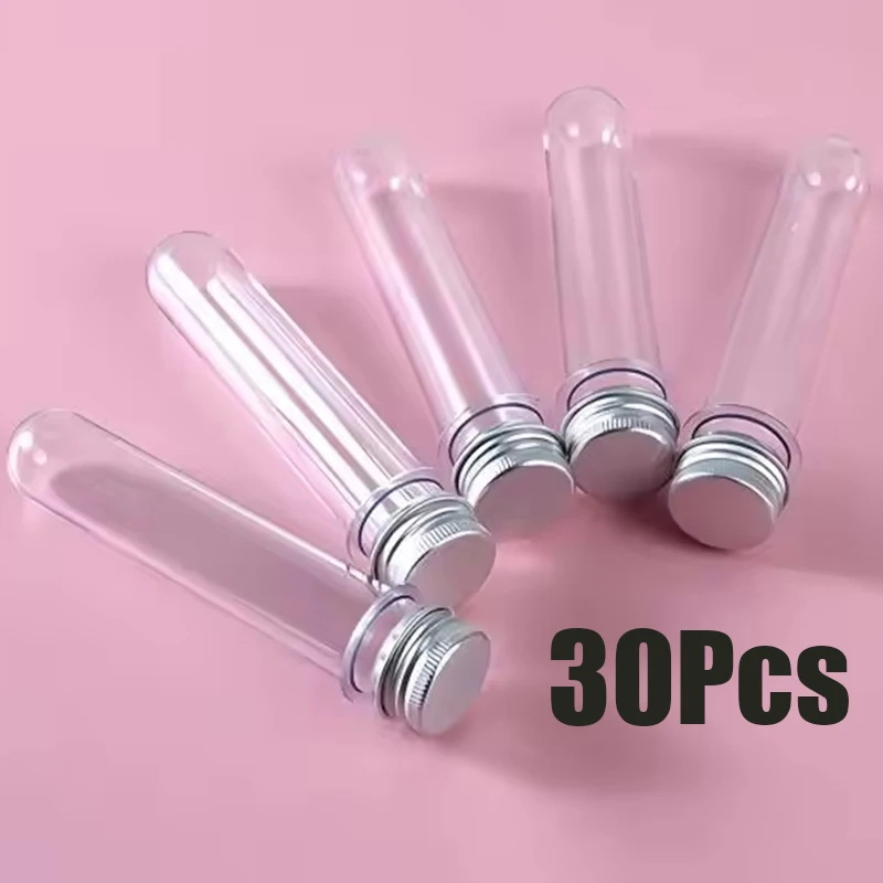 30Pcs Reusable Plastic Lab Test Tubes, Transparent Round Bottom Tubes for Experiment Samples