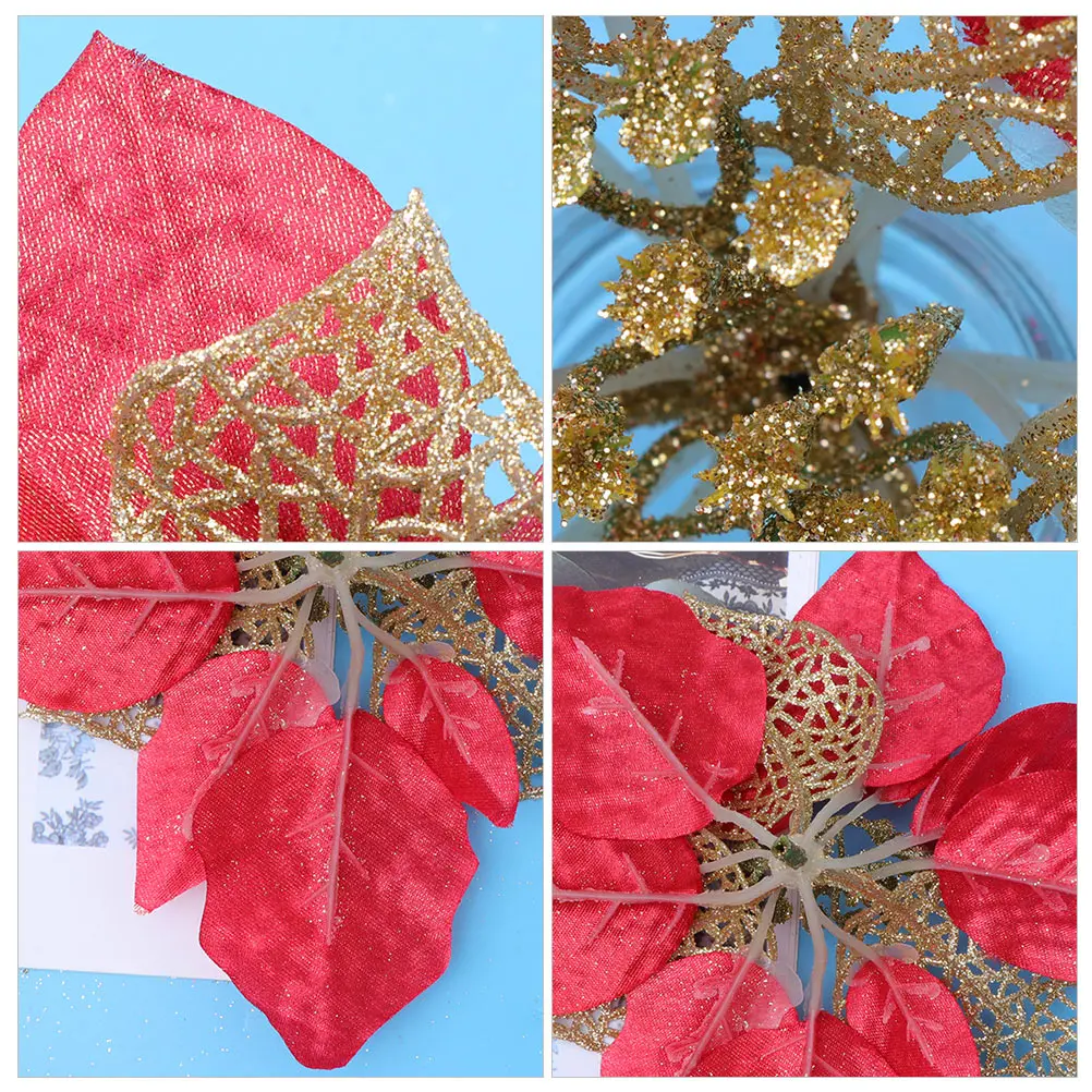 

15 Pcs Gold Christmas Flowers Decorations Simulation Simulated Tree Adornment Artificial Xmas Ornament Cloth Party