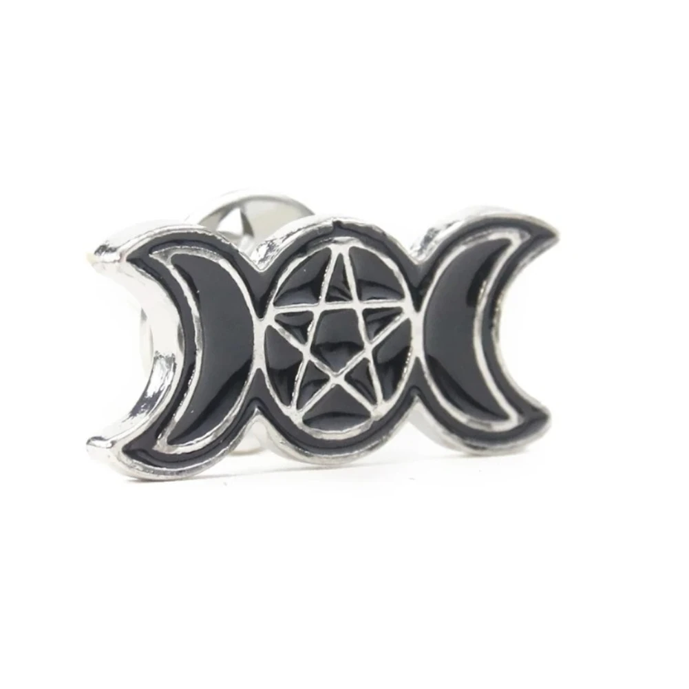 March Tooth Wiccan Moon Phase Pentagram Badge Black Enamel Children Brooch Suit Shirt Bag Custom Lapels Pin Jewelry Accessories