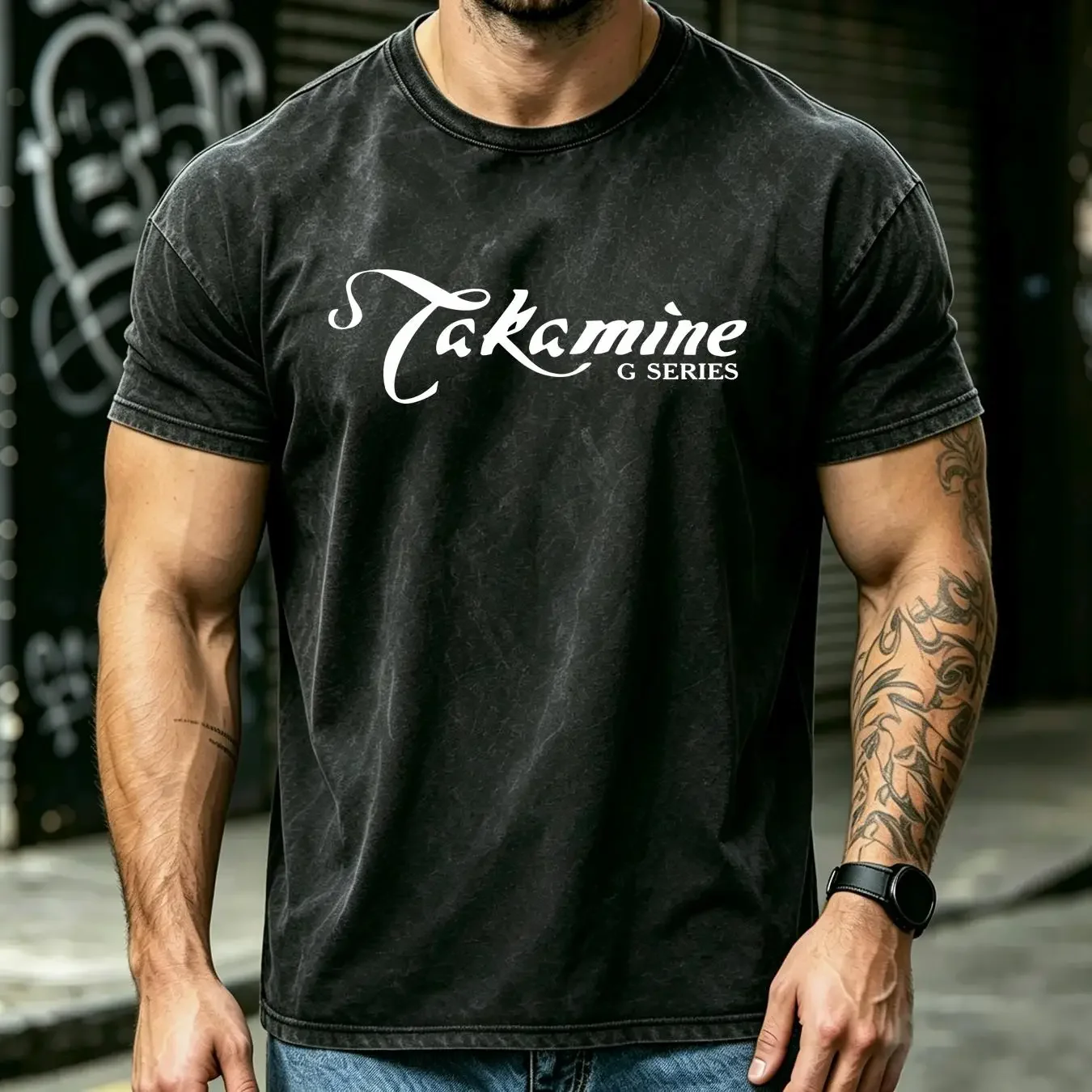 washed T Shirt Takamine G Series Logo Men's Black Size S 5XL vintage Washed designer clothes Soft Versatile Breathable