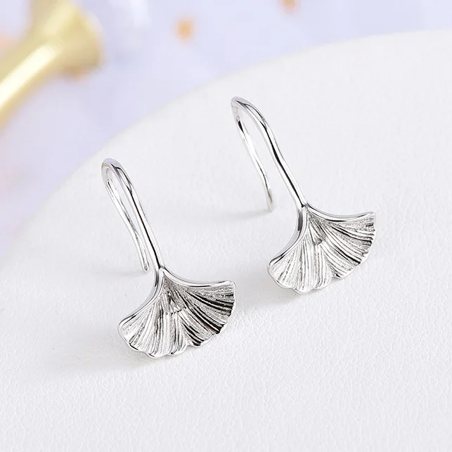 Real 925 Sterling Silver Minimalist Ginkgo Leaf Stud Earrings for Women Party Cute Shiny Fine Jewelry Trendy Plant Accessories