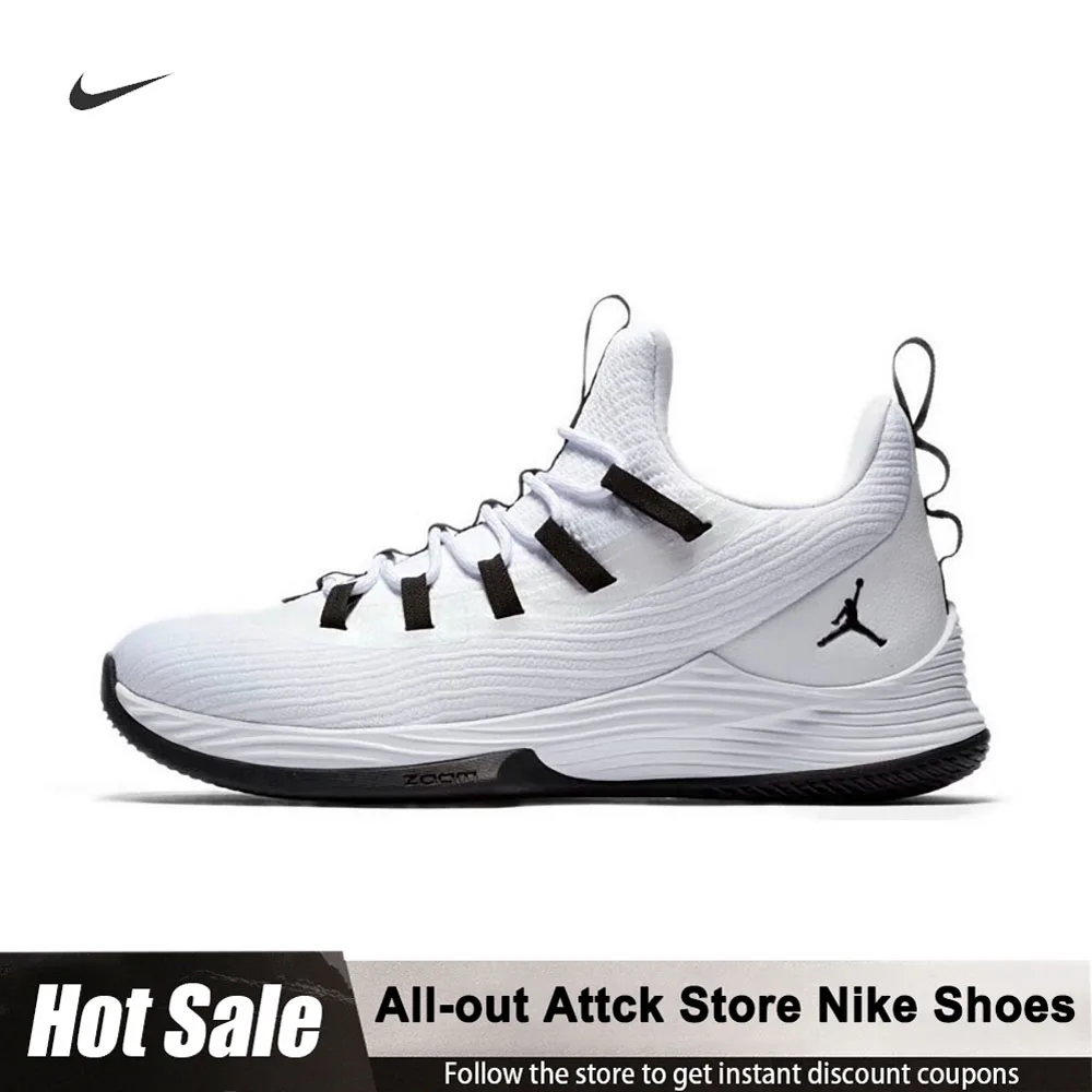 

Мужские баскетбольные кроссовки Nike Jordan Ultra Fly 2, нескользящие и прочные мужские кроссовки в стиле ретро с низким берцем белого и черного цвета AH8110-100