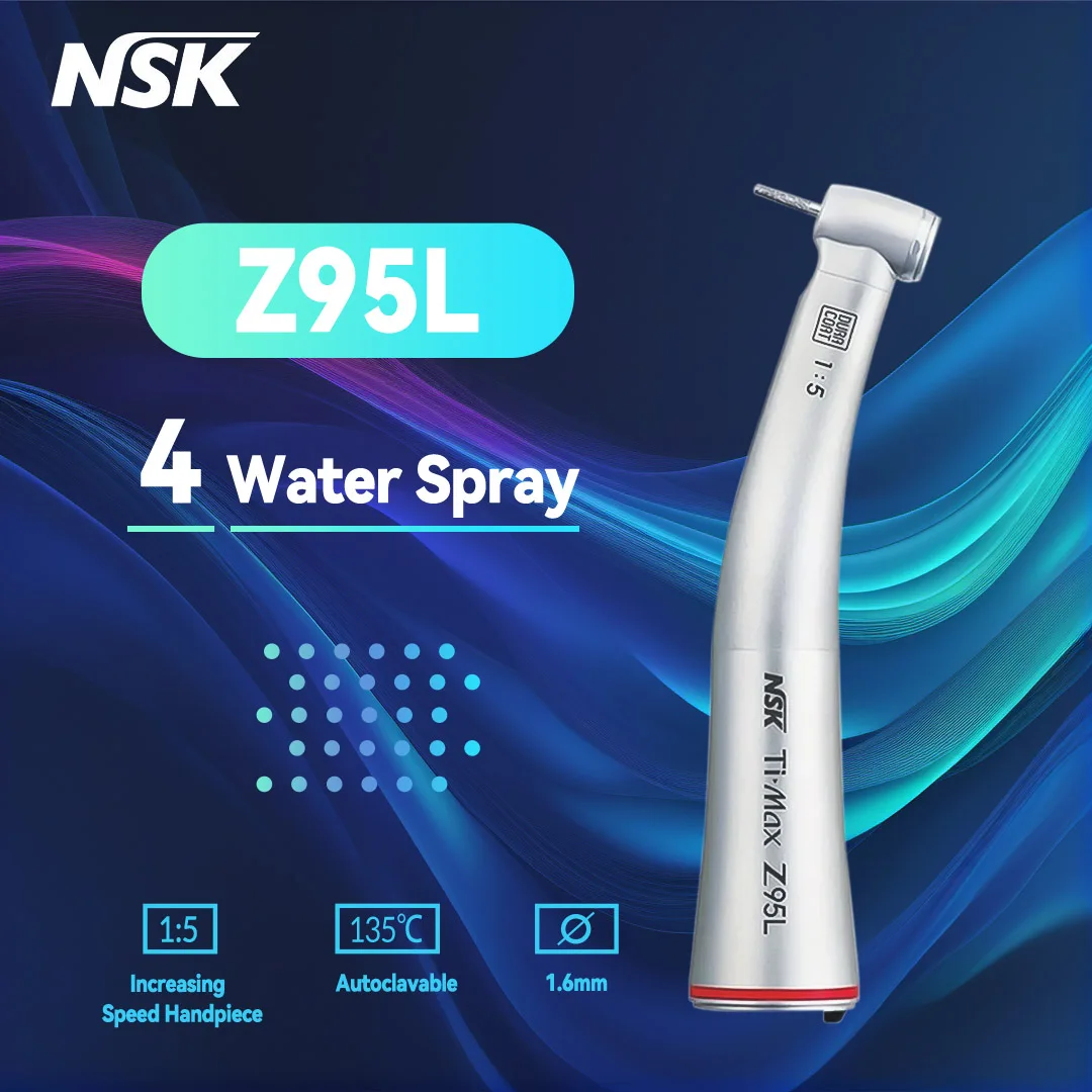 

NSK Ti Max Z95L contraangulo Dental 1:5 Increasing Speed Handpiece Against Contra Angle LED Optic Fiber Quattro Spray Red Rings