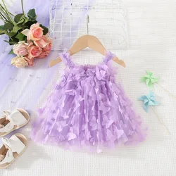 (0-3 Years) Summer New Baby Girls Dress Solid Color Halter Butterfly Embellished A-Line Skirt Mesh Sweet Princess Dress