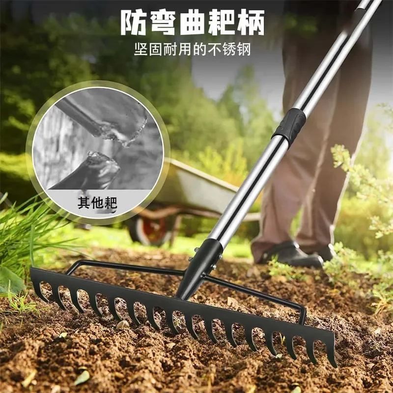 Garden Rake Detachable Iron Head Heavy Duty Soil Loosening Rake for Yard Weeding and Farm Use