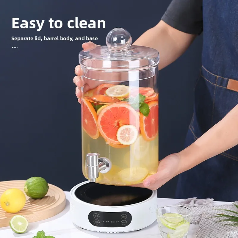Tempered glass Insulated Beverage Dispenser,Commercial Electric Heated Drink Container,Warmer pot for Hotel with faucet