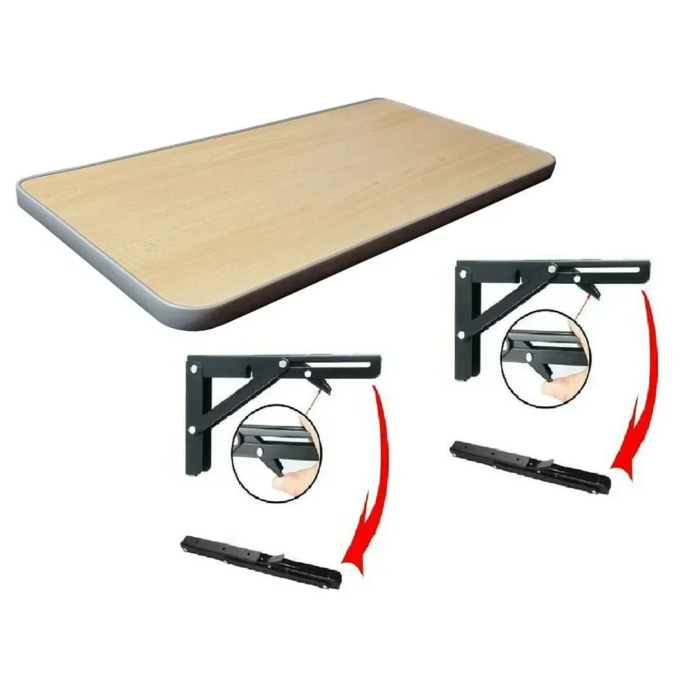 For Tables Folding Bracket Scaffold Board Motorhome New Shelf Stainless Steel 200 X 106mm 2Pieces Black+Finish