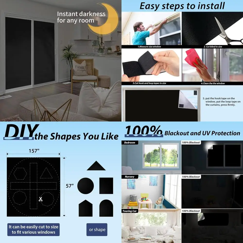 

Улучшенные затемняющие шторы 157x57 см, 100% блокирующие свет, идеально подходят для детских комнат, спален и путешествий