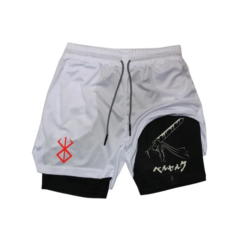 الرجال السراويل ذات الطابقين القوطية الشجاعة طباعة السراويل الصيف التجفيف السريع منشفة حلقة الرياضة اللياقة البدنية 2In1 ركض الجري الشاطئ قصيرة #3