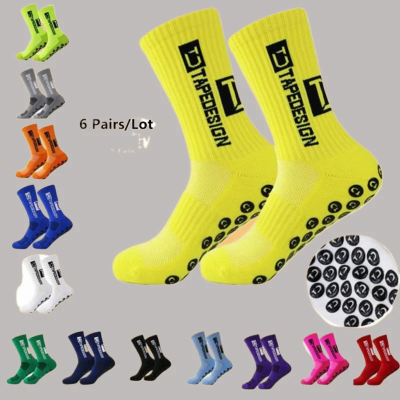 6 Pairs High Quality Football Comfortable Socks Mid Calf Non-Slip Soccer Sport Cycling Sports Men Women Breathable Socks